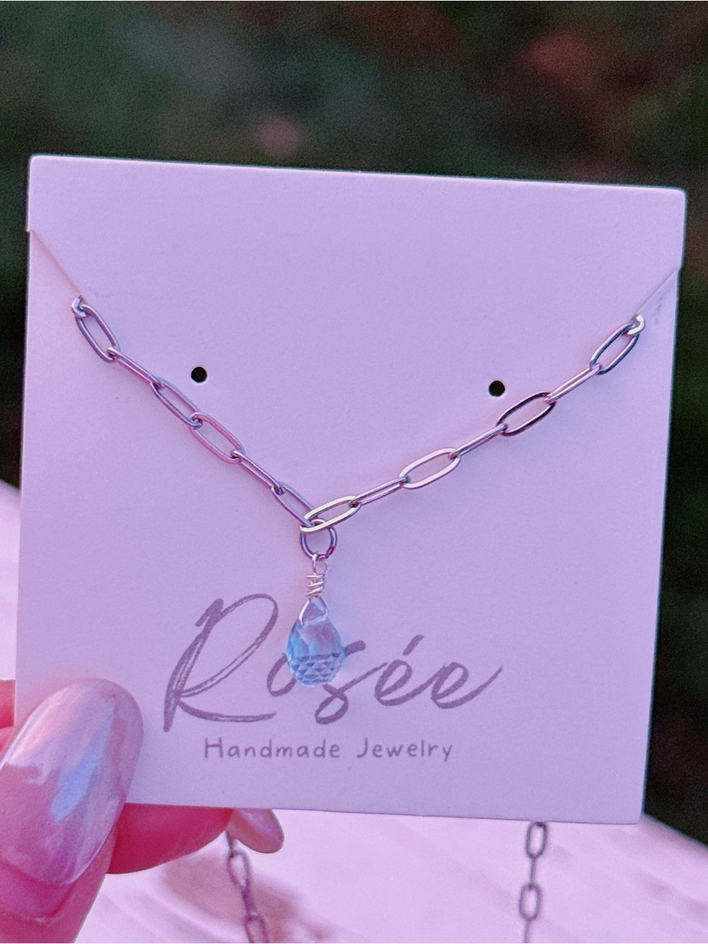 26X485 Handmade Dainty Blue Topaz Stainless Steel Necklace 16+2”